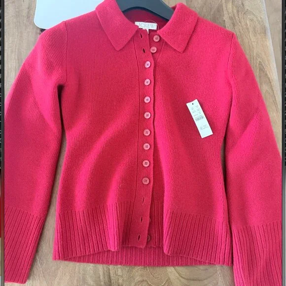 J Crew XS, Red Milano stitch cinched waist cardigan, practically NWT - Picture 2 of 3